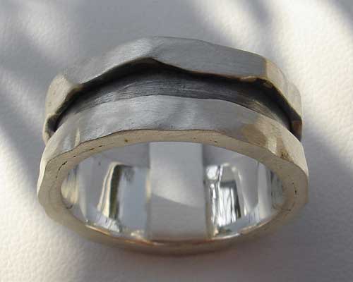 hammered oxidised silver ring