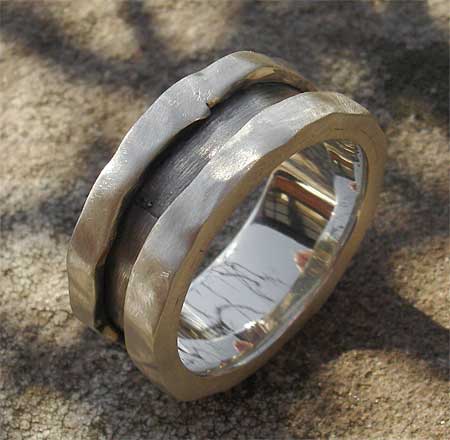hammered oxidised sterling silver ring