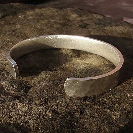 Hammered silver bracelet for men