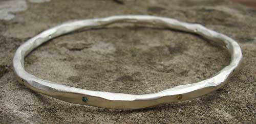 hammered silver diamond bangle