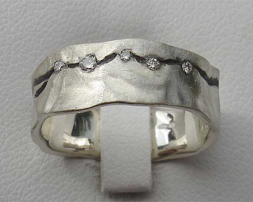hammered silver diamond ring