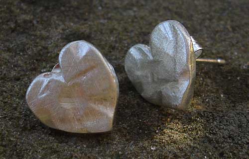 hammered silver heart stud earrings