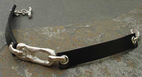 hammered silver and leather bracelet