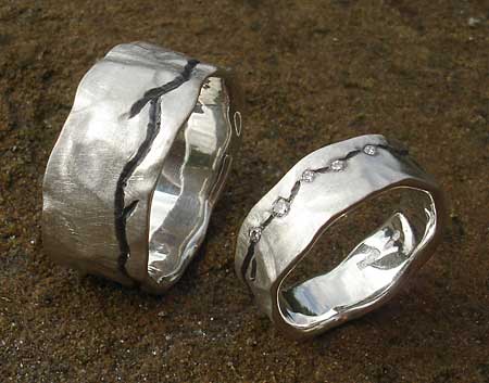 hammered silver ring and hammered silver diamond ring