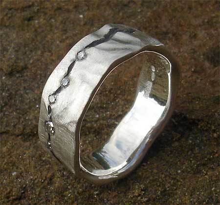 hammered sterling silver diamond ring