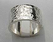 Size P Flat Profile Hammered Silver Designer Ring