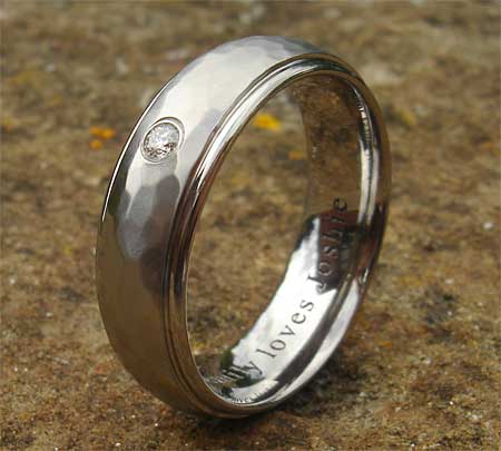 Hammered diamond wedding ring
