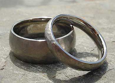 Hammered titanium wedding rings