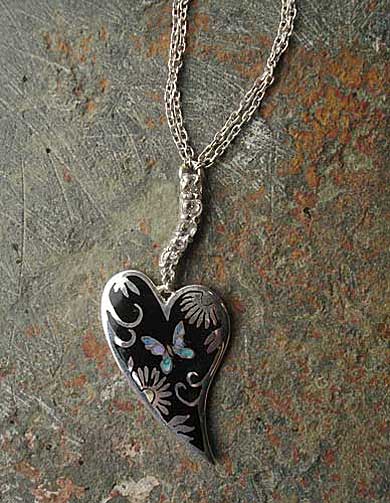 Handmade enamel heart necklace