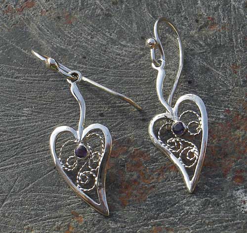 Handmade silver heart earrings