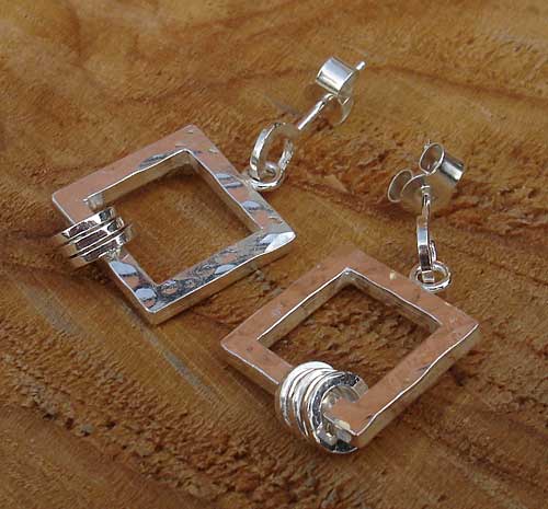 Handmade silver square earrings