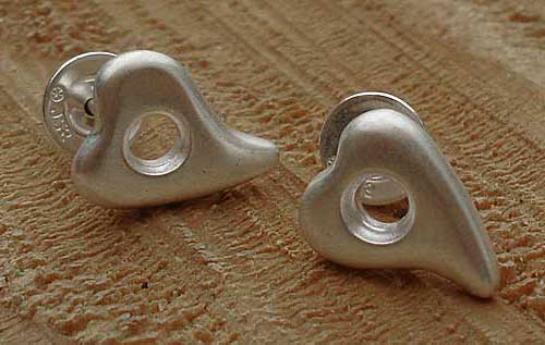 Heart shaped handmade silver earrings