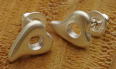 Heart silver stud earrings