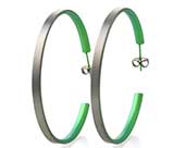Large grey & green titanium hoop earrings