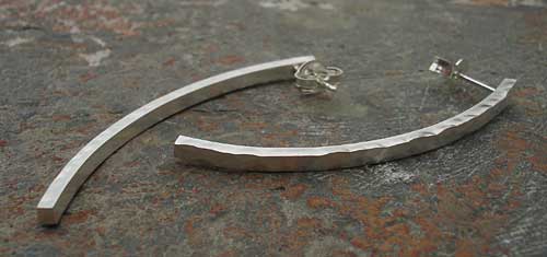 Long hammered silver stud earrings