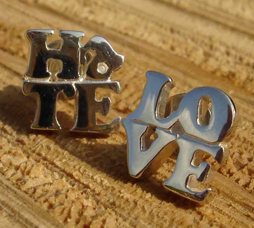love hate text stud earrings