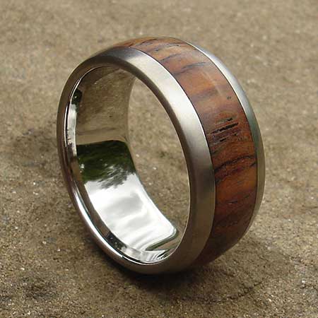 Wide titanium wood wedding ring