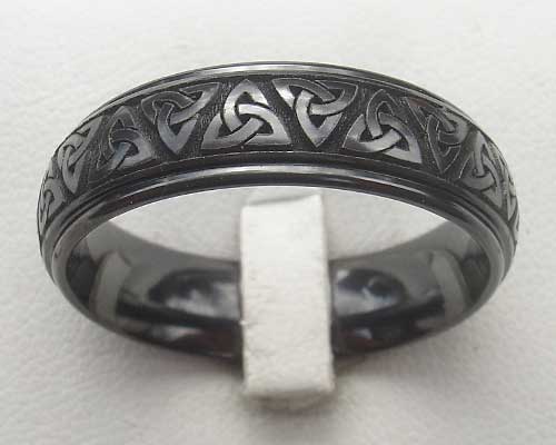 Mens Black Celtic Trinity Knot Ring 