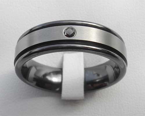 Mens black diamond set wedding ring