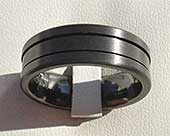 Mens black grooved wedding ring