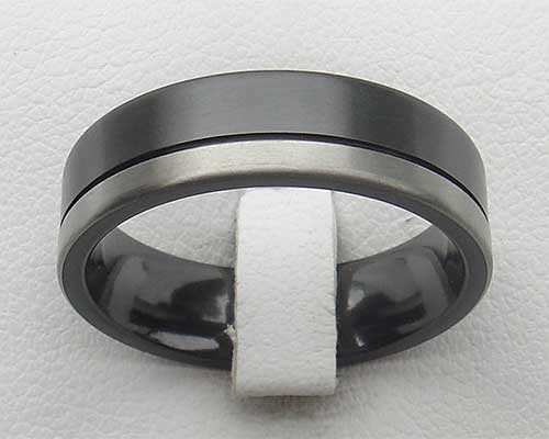 Handmade Black Rhodium Finish 14K Gold Wedding Ring (7mm) - John Marmo