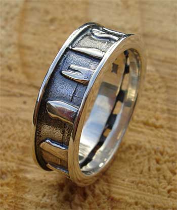 Mens Celtic stone circle silver wedding ring