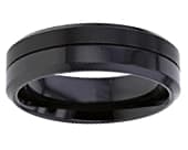 Mens chamfered designer grooved black ring