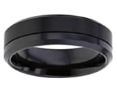 Mens chamfered designer grooved black ring