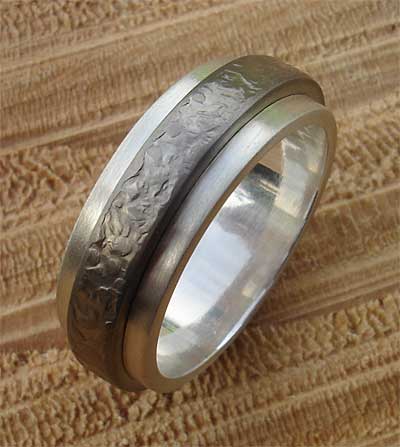 men's chunky silver and titanium ring