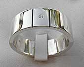 Mens contemporary silver diamond wedding ring