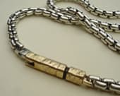 Mens designer brass and silver chain necklace
