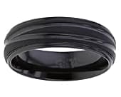 Mens diagonal grooved domed black wedding ring