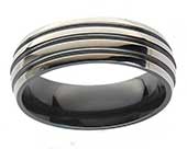 Mens domed grooved wedding ring