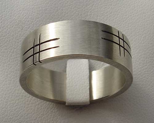 mens etched silver ring