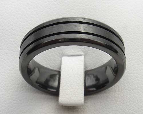 Mens Grooved Black Wedding Ring