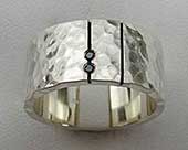 Hammered black diamond silver wedding ring