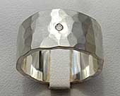 Beaten silver diamond wedding ring