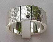 Hammered silver black diamond wedding ring
