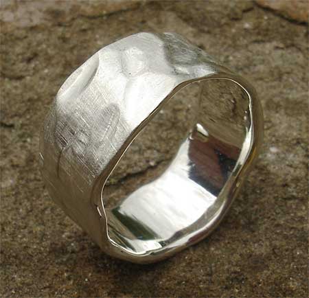 men's hammered silver ring