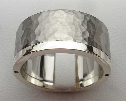 Mens hammered stainless steel wedding ring
