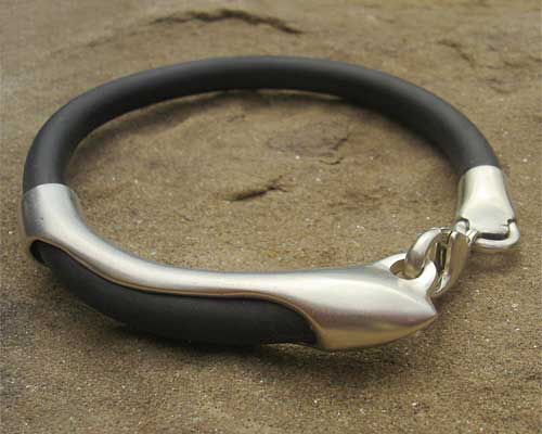 Mens rubber and silver designer bracelet