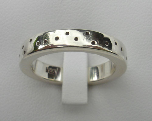 men's silver etched designer ring