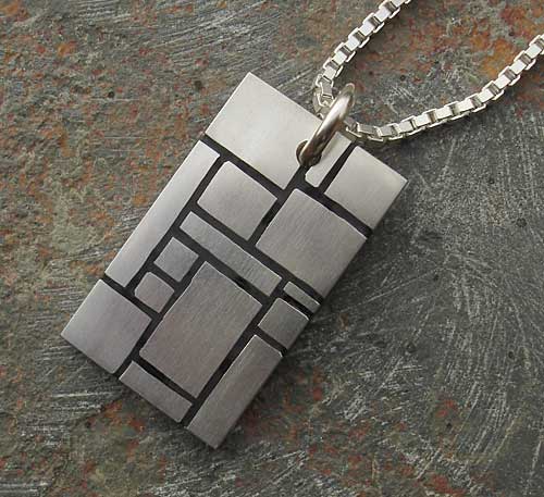 mens silver etched pendant