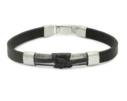 mens silver leather bracelet