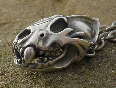 Mens silver panther skull necklace