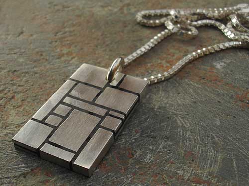 mens sterling silver etched pendant