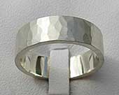 Mens 9ct white gold hammered wedding ring