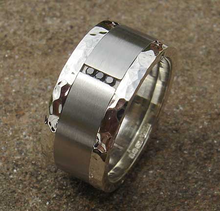 Black diamond wedding ring in stainless steel