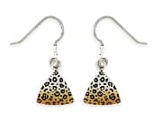 Titanium trillion-shaped drop earrings with a leopard print design