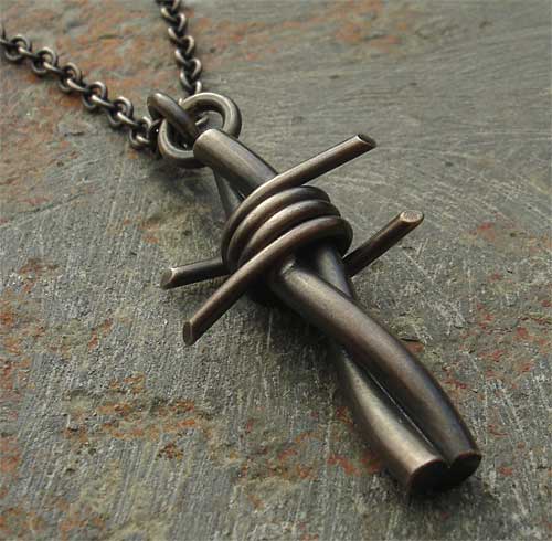 oxidised silver barbed wire necklace